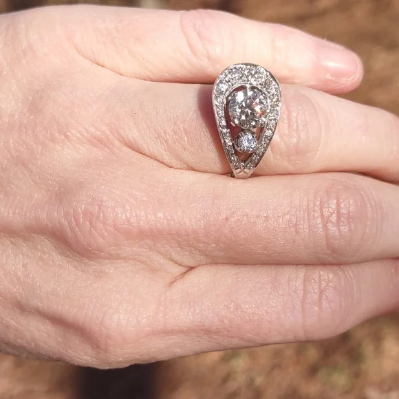 Old European cut diamond ring 14kt white gold U design - Picture 17 of 17